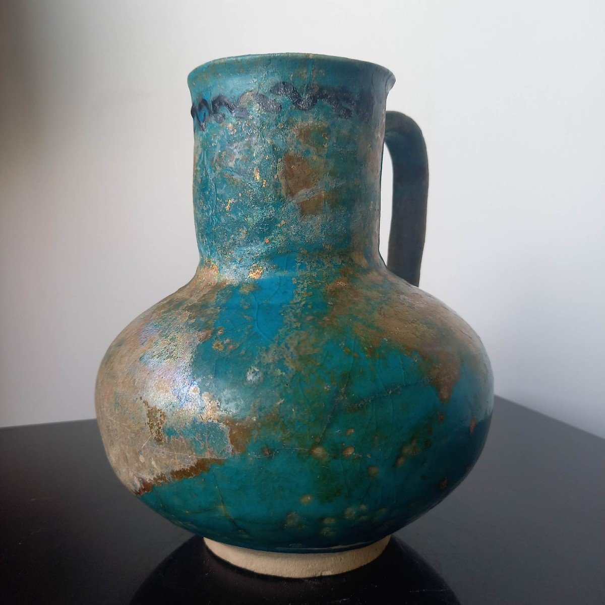 Pichet Céramique Siliceuse Glaçure Turquoise Irisée. Art Seldjoukide XIIe Siècle-photo-5