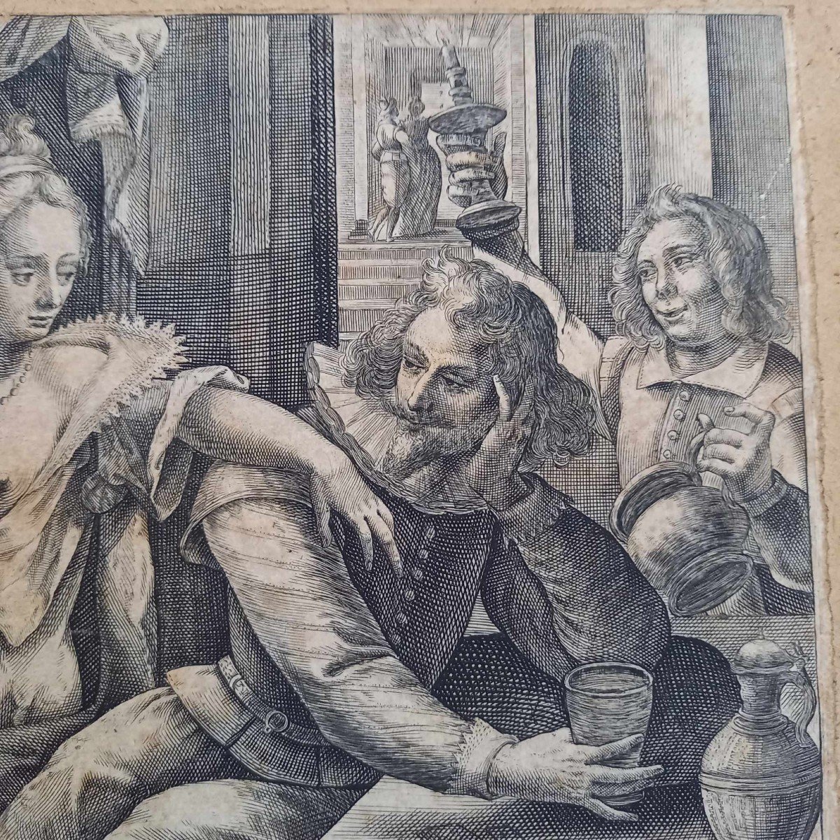 Crispin De Passe (1564-1637) « Scène De Taverne » Gravure En Taille Douce-photo-2