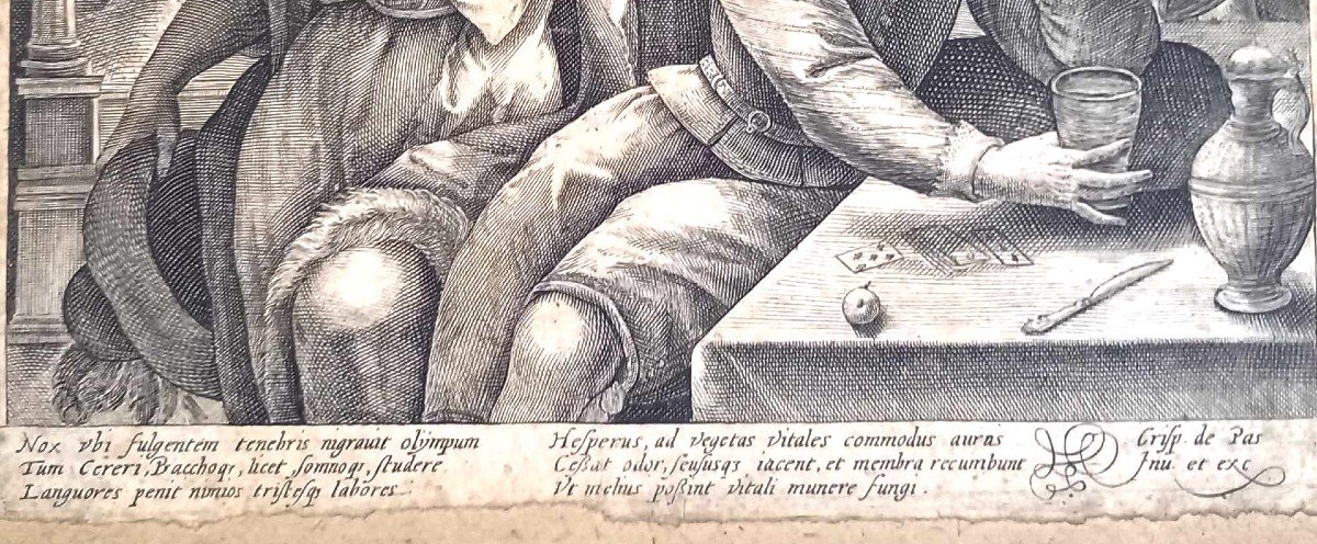 Crispin De Passe (1564-1637) « Scène De Taverne » Gravure En Taille Douce-photo-1