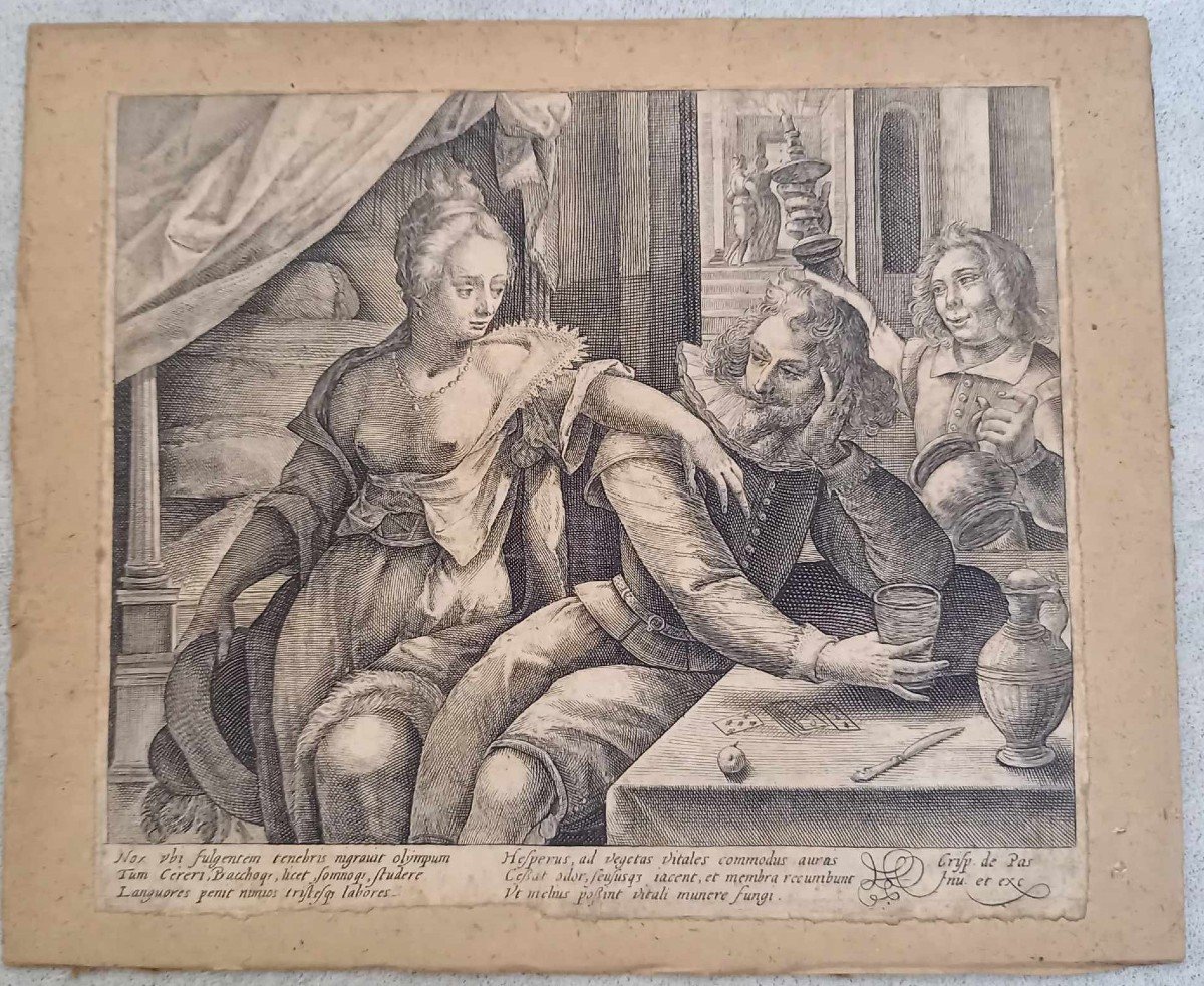 Crispin De Passe (1564-1637) « Scène De Taverne » Gravure En Taille Douce