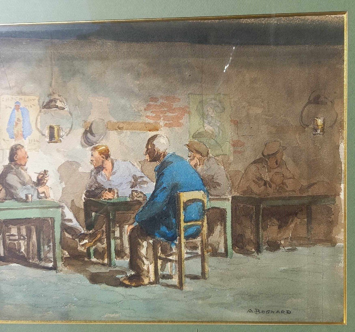 Auguste Lucien Bognard 1885-1960 « Scène De Taverne » Aquarelle -photo-4