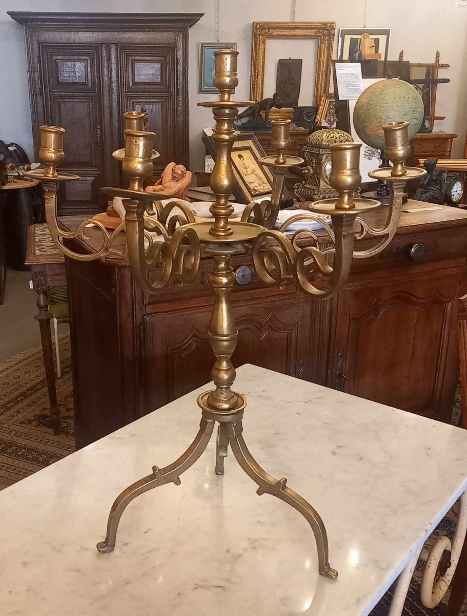 Large Bronze Candelabra, 19th Century, Haute Epoque Style