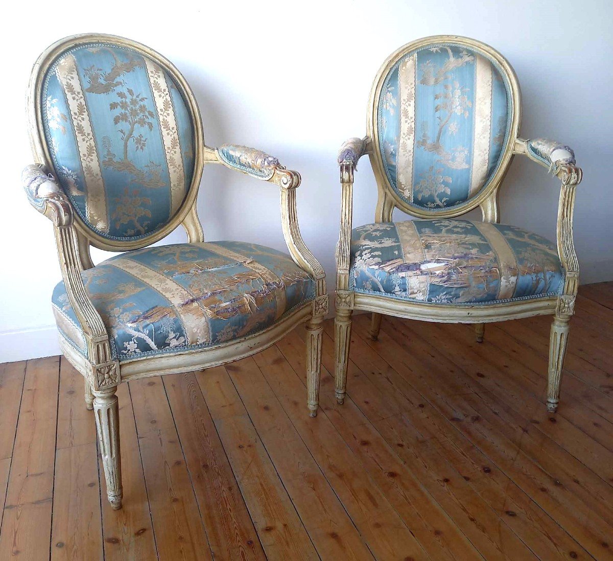 Pair Of Cabriolet Armchairs, Stamped By Claude Chevigny, Louis XVI Period