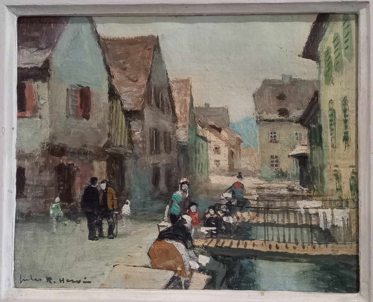 Jules René Hervé (1887-1981) “canal Street In Guebwiller (?)” Oil On Canvas -photo-2