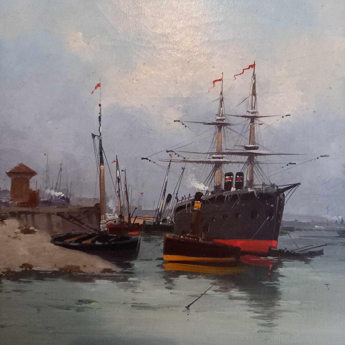 Eugène Gallien-laloue, Under The Pseudonym Of Léon Dupuy. "steamboat At The Entrance To A Port"-photo-1