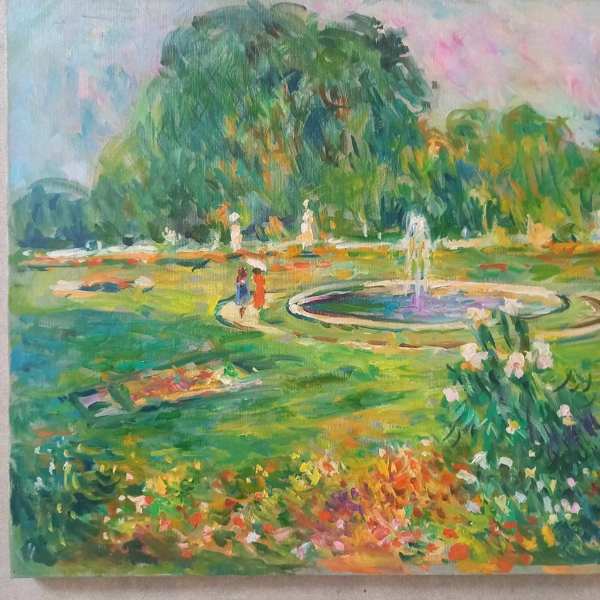 Max Agostini (1914-1997) "le Bassin" Oil On Canvas Signed Lower Right -photo-2