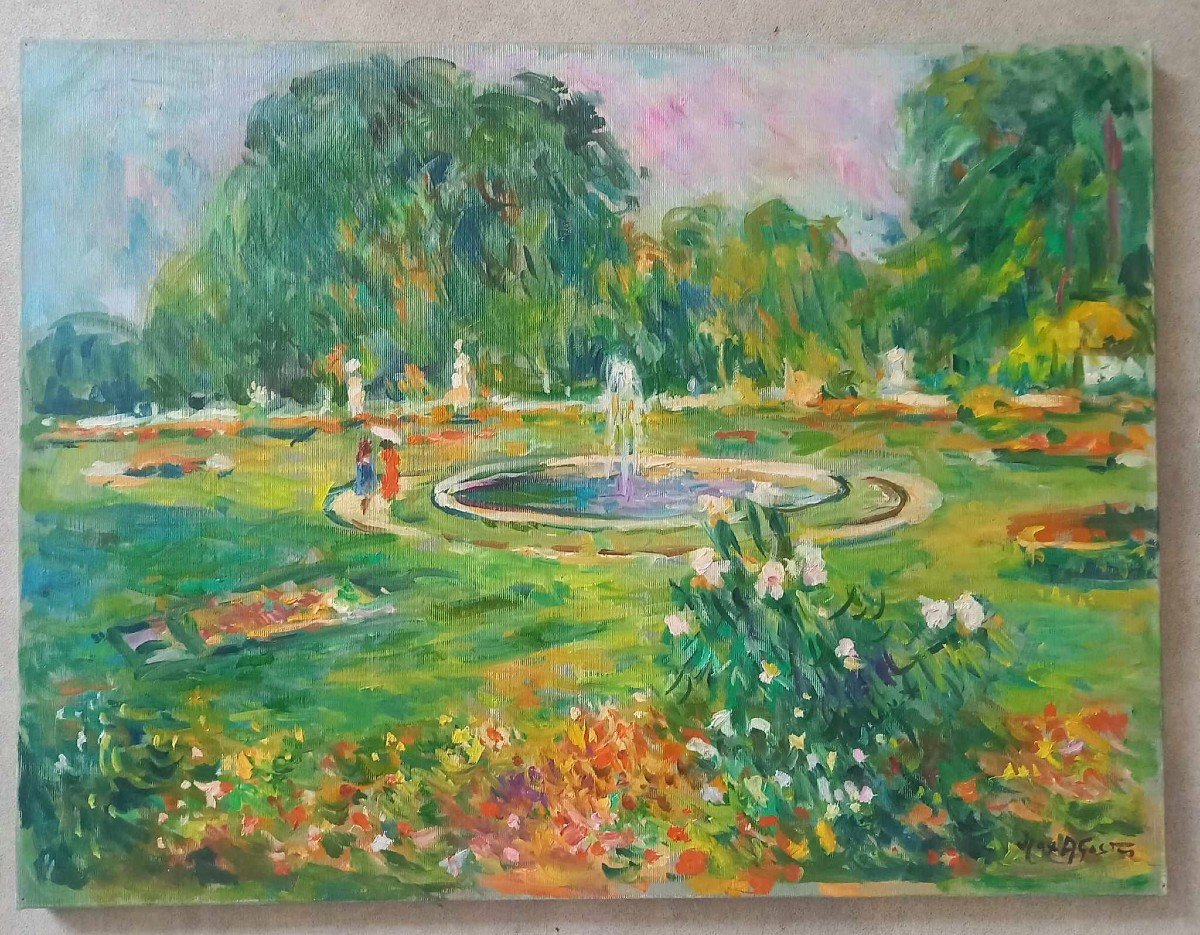 Max Agostini (1914-1997) "le Bassin" Oil On Canvas Signed Lower Right 