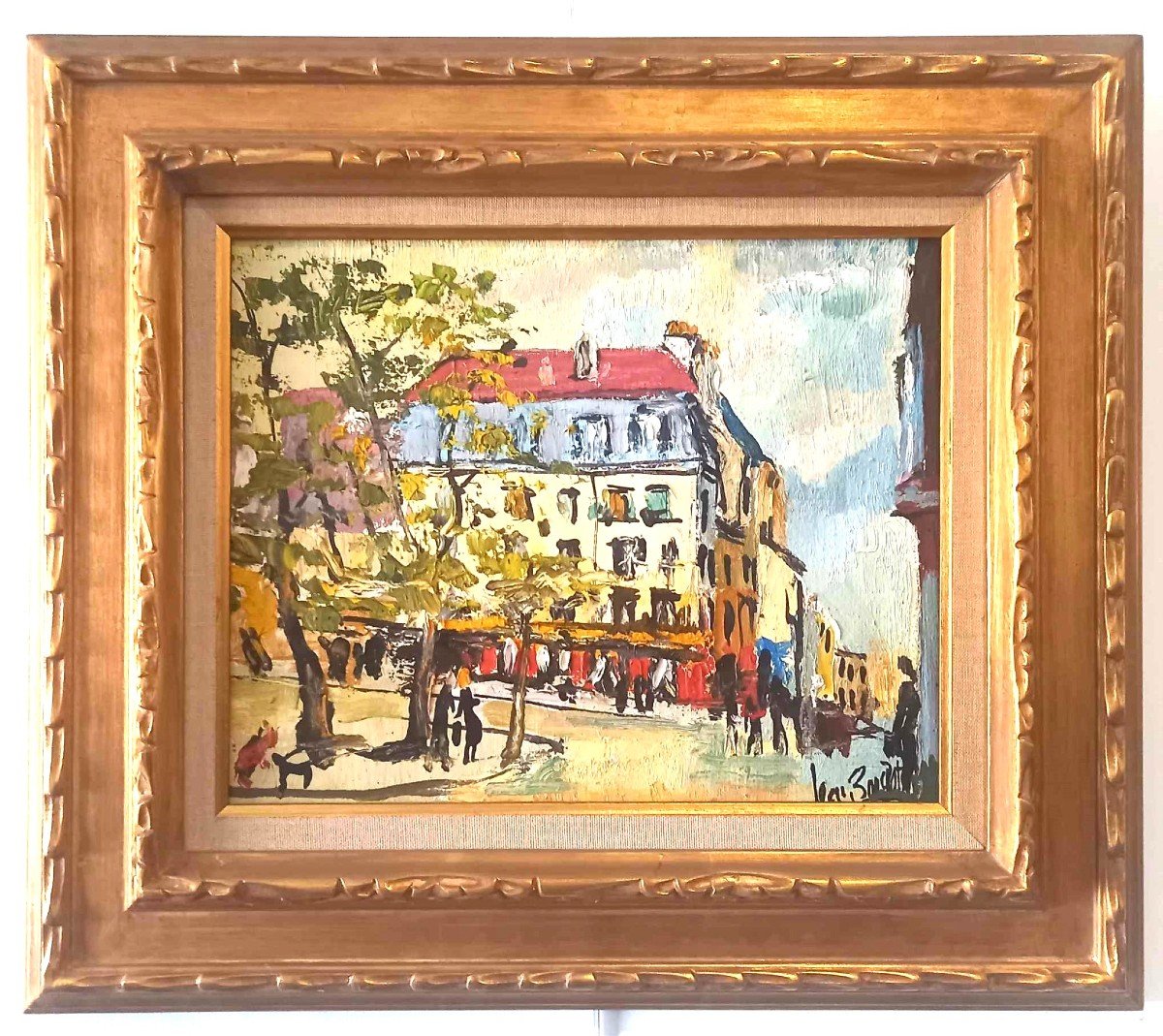 Jean Bougret (1922-1979) "place De La Contrescarpe à Paris" Huile Sur Toile