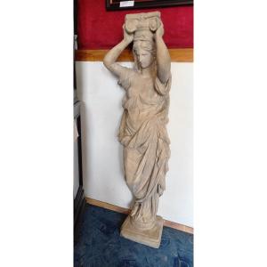 Large Ancient Caryatid In Reconstituted Stone