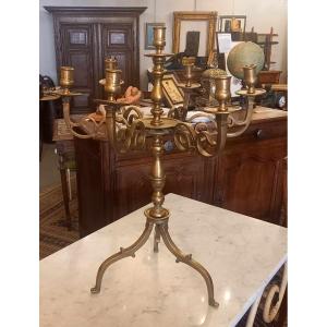 Large Bronze Candelabra, 19th Century, Haute Epoque Style