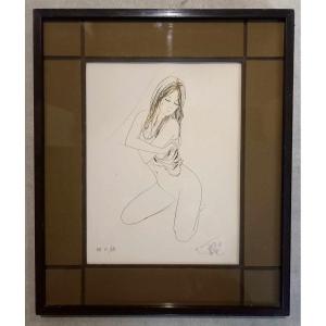 Jean-baptiste Valadié (born In 1933) “kneeling Nude” Engraving In Black 