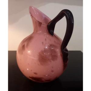 Purple Marble Glass Ball Pitcher With Incised Signature A. Delatte Nancy