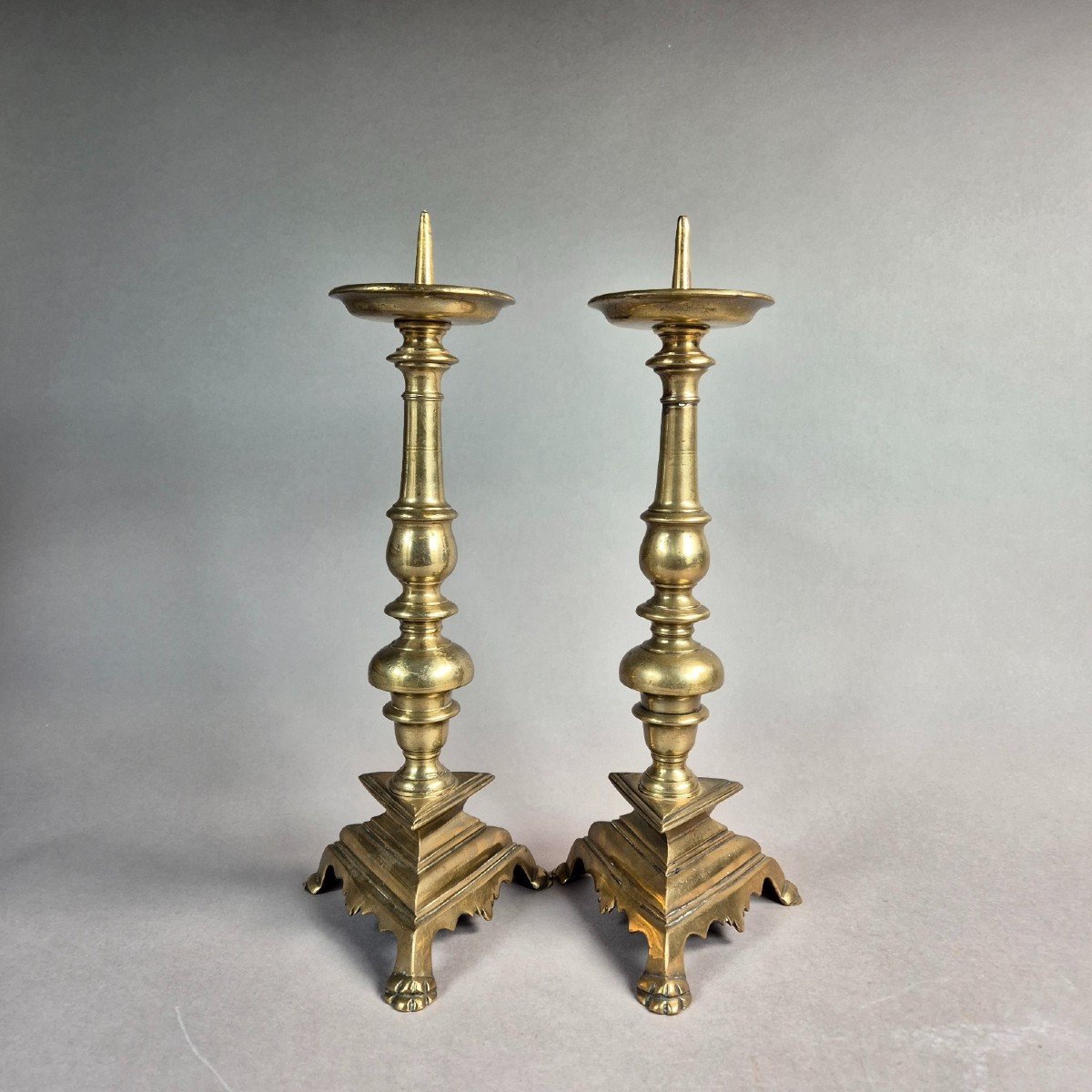 Pair Of Large Candlesticks In Solid Bronze From The 17th Century-photo-4