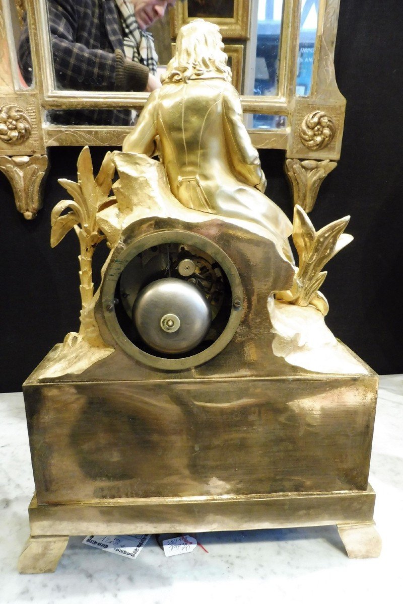 Pendulum In Gilt Bronze With The Effigy Of Bernardin De Saint Pierre, Louis Philippe Period-photo-3