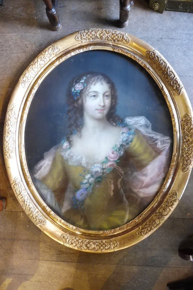 Important  Pastel  Représentant  Madame De Sévigné 