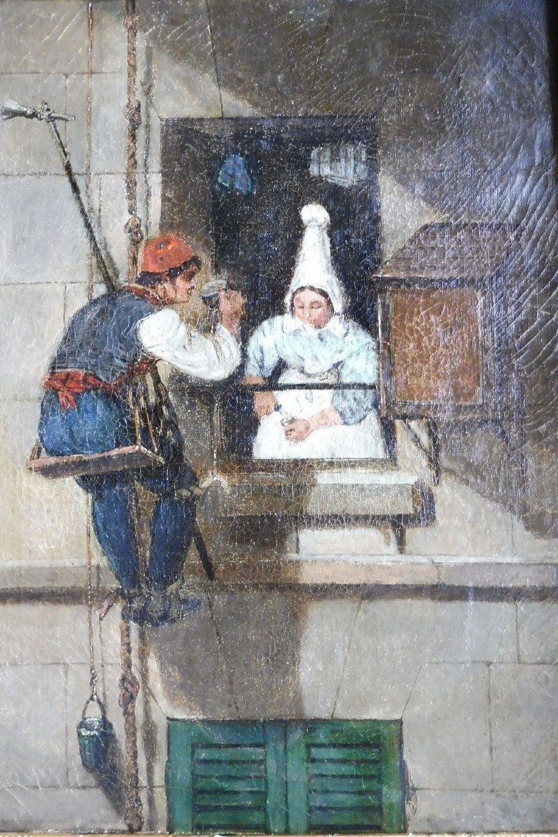 Hst  De l'école  Française Vers 1830  " La Pause Du Ramoneur "-photo-2