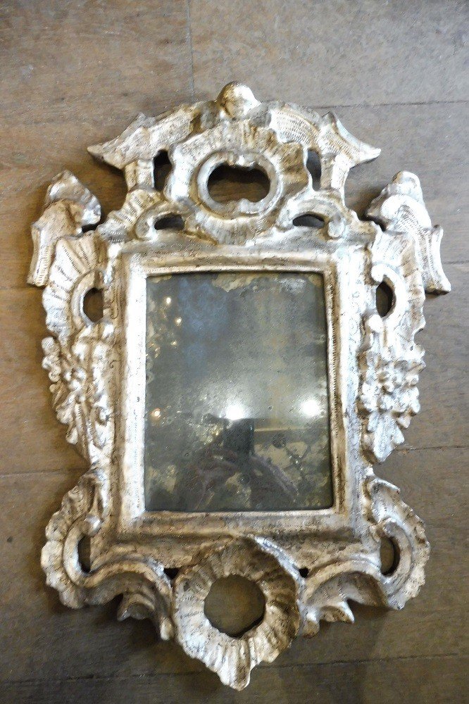 Mirror In Carved And Silvered Wood, Italy 18th Century