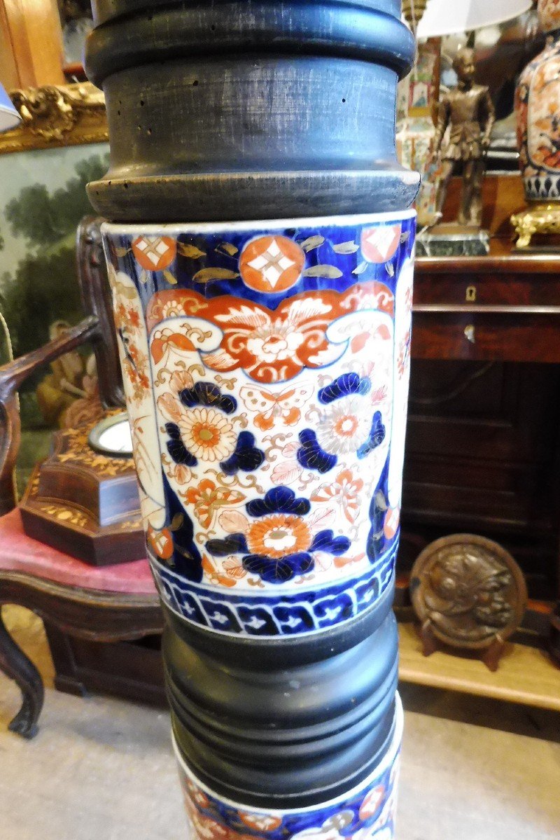 Column In Blackened Wood And Imari Porcelain 19 Century-photo-2