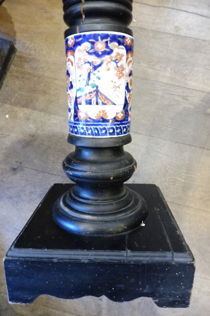 Column In Blackened Wood And Imari Porcelain 19 Century-photo-3