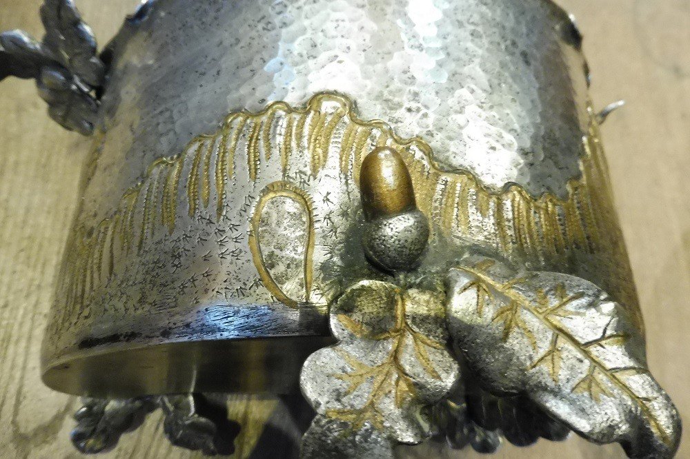 Planter In Silver And Gilt Bronze In The Shape Of A Leaf 19 Eme-photo-1