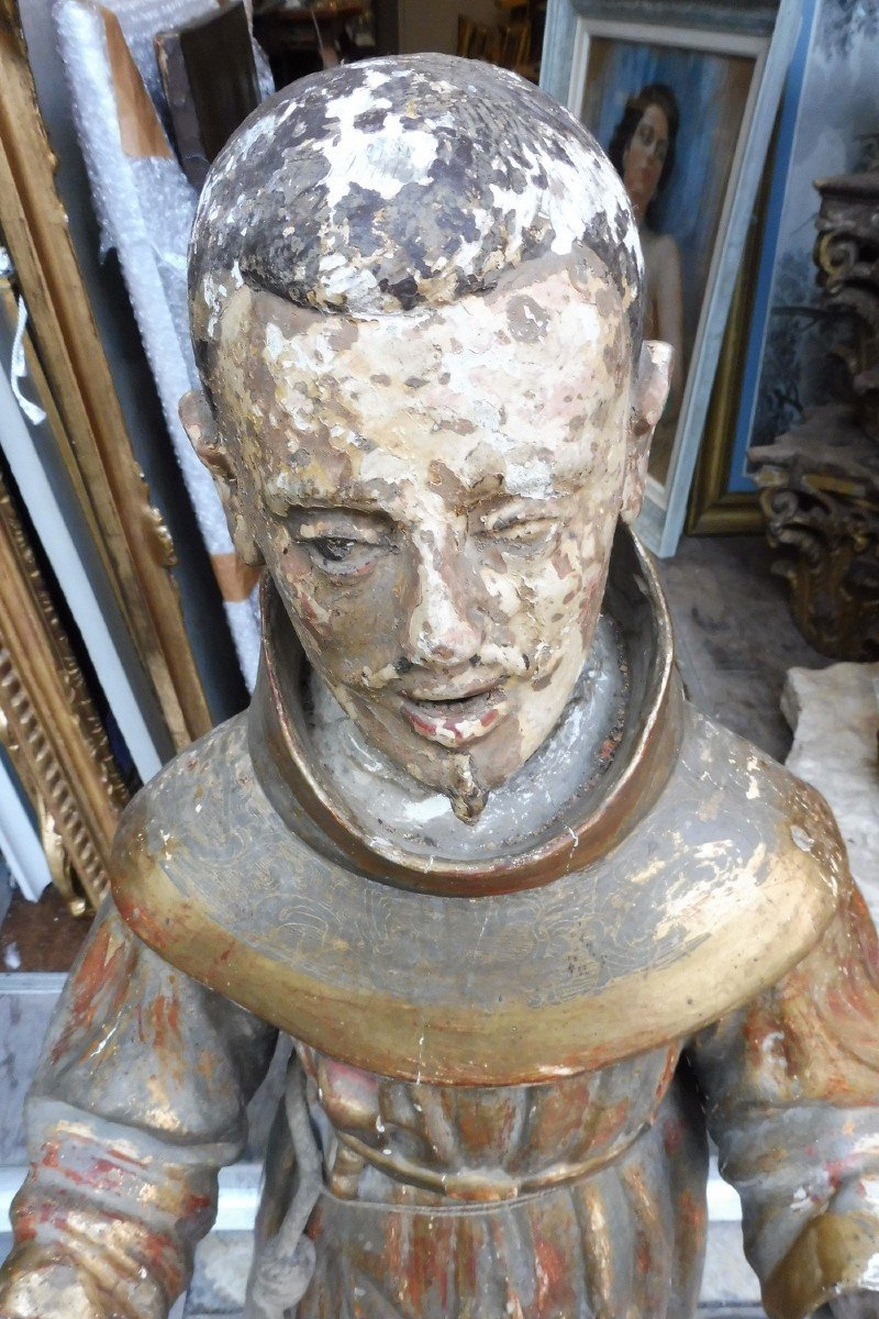 Important Sculpture Of Saint Francis, In Golden Wood, Italy 18th Century-photo-4