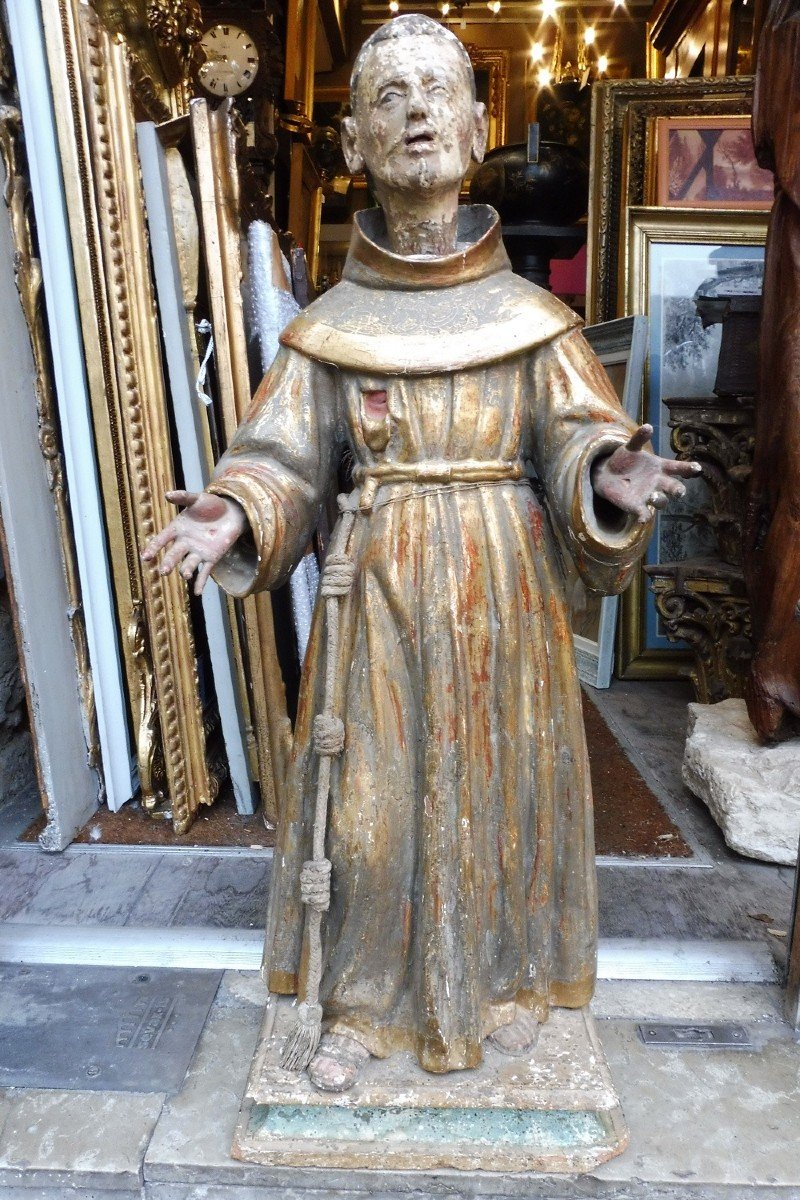Important Sculpture Of Saint Francis, In Golden Wood, Italy 18th Century