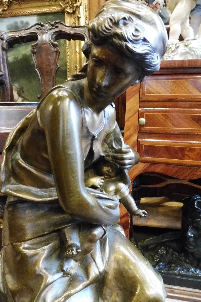 Important Bronze Sculpture Signed Mathurin Moreau, "maternity" -photo-4