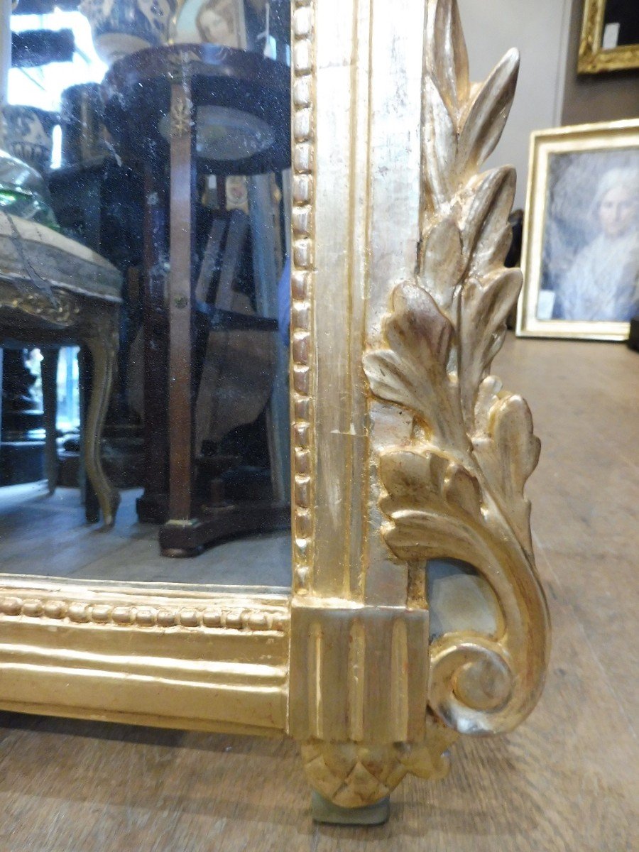 Important Louis XVI Period Carved And Gilded Wooden Mirror-photo-4