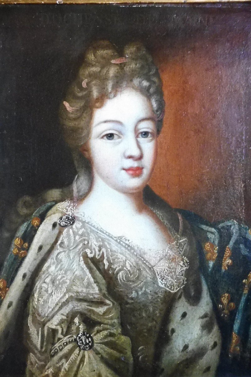 Oil On Canvas From The French School Around 1700, "portrait Of The Duchess Of Maine"-photo-2