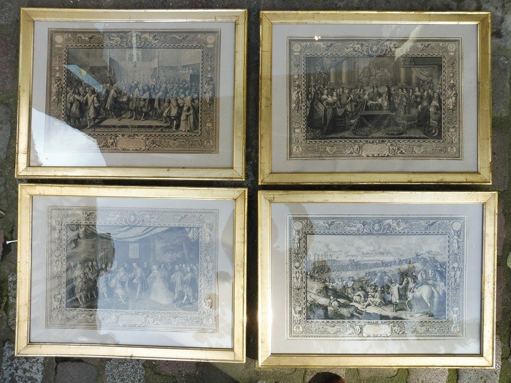 Suite Of Four Engravings After Lebrun In Their 19th Century Gilded Wood Frames 