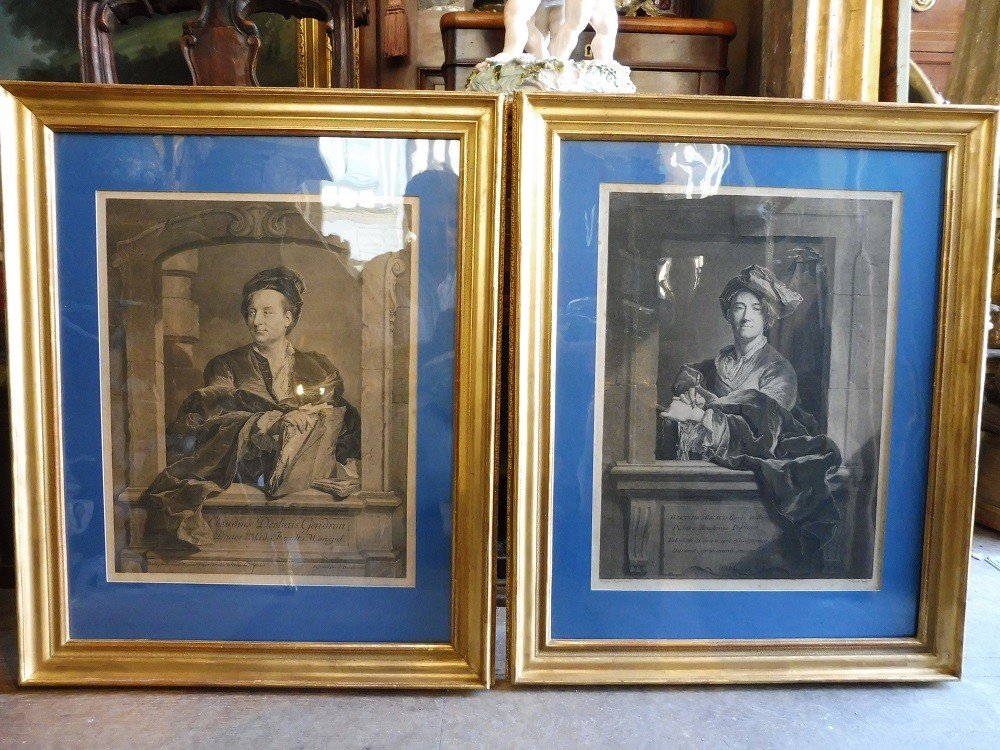 Pair Of Engravings After Rigaud "self-portrait And Portrait Of Deshais Gendron"-photo-4