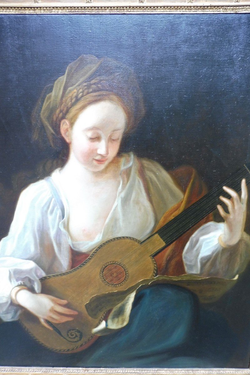 Importante  Huile Sur Toile  d'Après  Alexis Grimou  " La Joueuse De guitare  " -photo-3