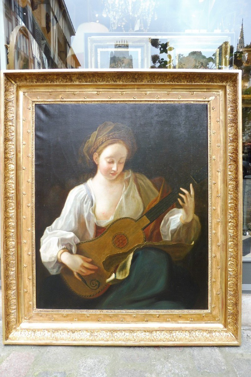 Importante  Huile Sur Toile  d'Après  Alexis Grimou  " La Joueuse De guitare  " 