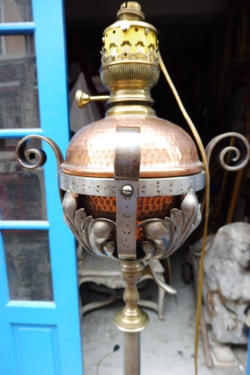 Wrought Iron Floor Lamp Or Torch Holder Circa 1880 -photo-2