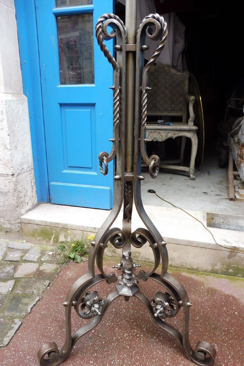 Wrought Iron Floor Lamp Or Torch Holder Circa 1880 -photo-3