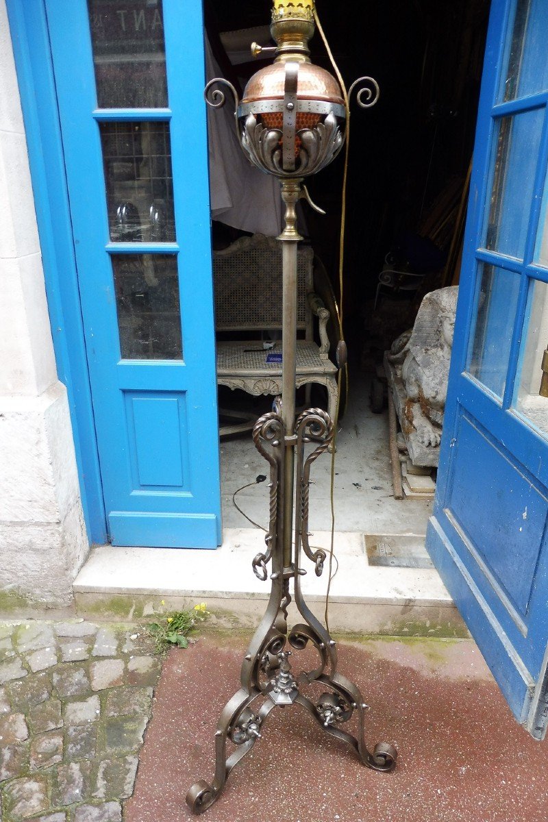 Wrought Iron Floor Lamp Or Torch Holder Circa 1880 