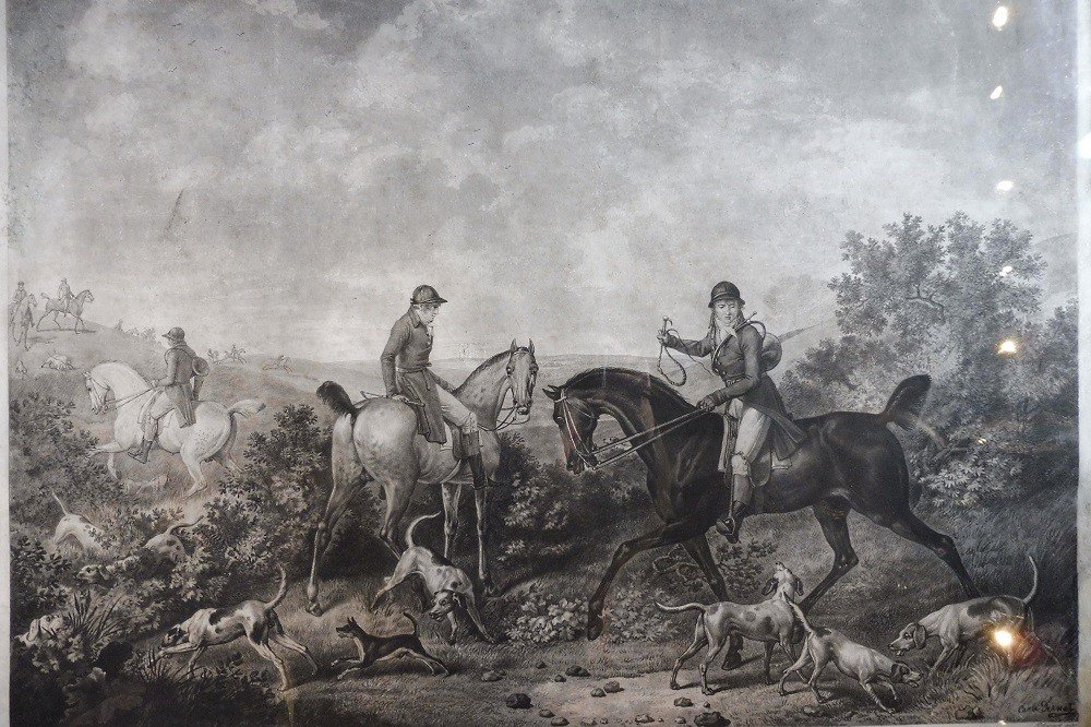 Gravure  d'Après  Carle  Vernet  " Scène De Chasse  à Courre "  -photo-2