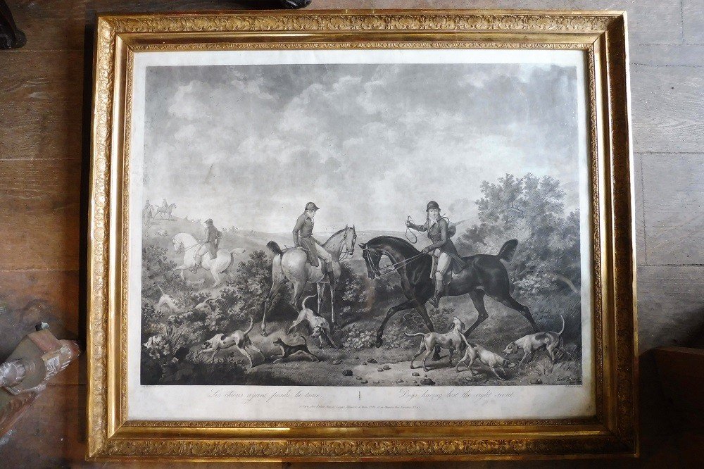 Gravure  d'Après  Carle  Vernet  " Scène De Chasse  à Courre "  