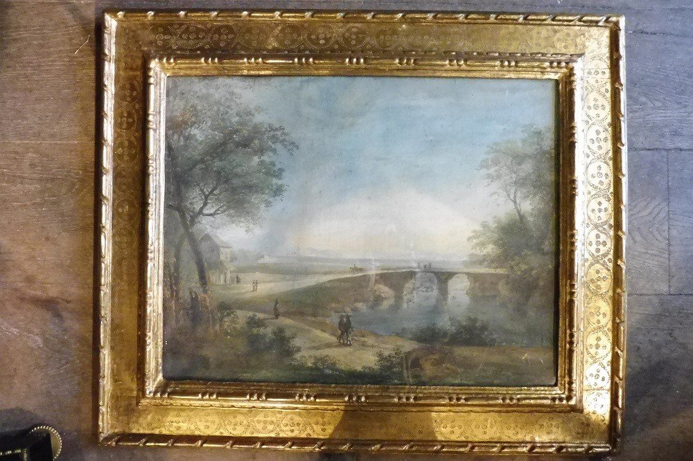 18th Century Gouache In Its Beautiful Louis XVI Gilded Wood Frame 