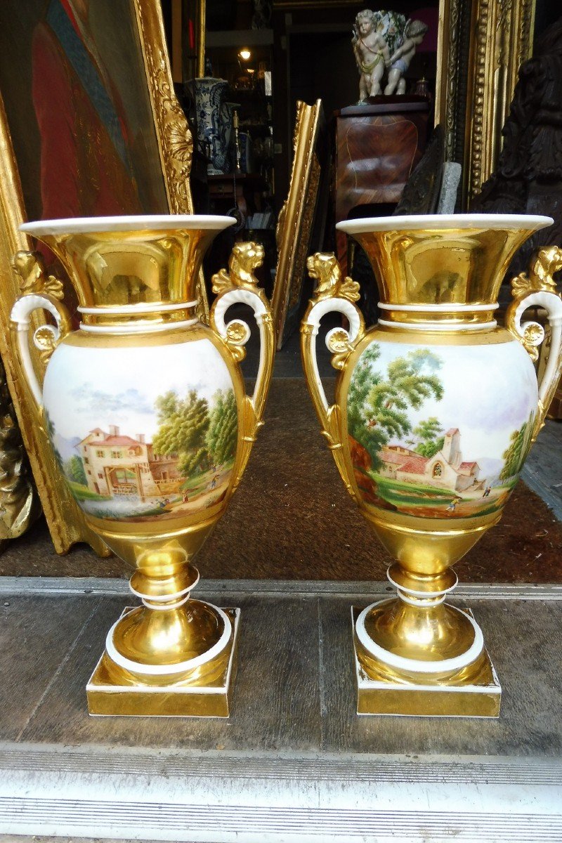 Paire De Vases  En Porcelaine  De Paris , époque Empire  -photo-2