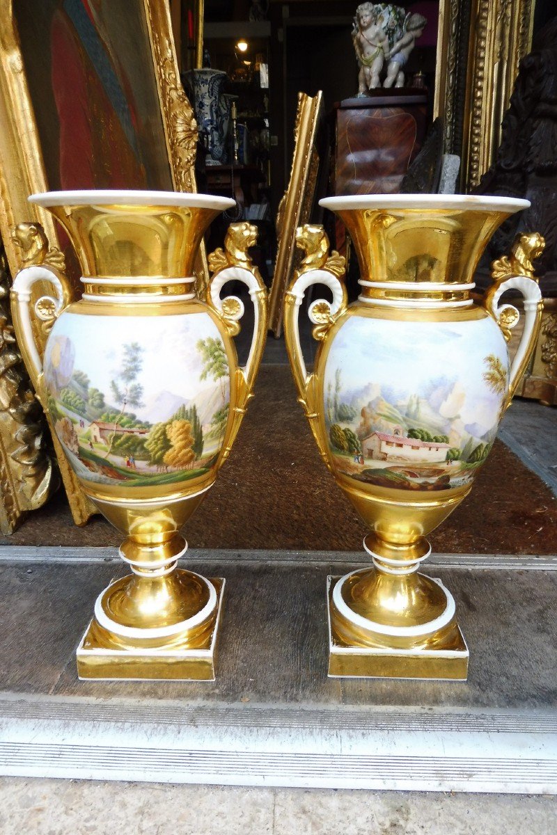 Paire De Vases  En Porcelaine  De Paris , époque Empire  