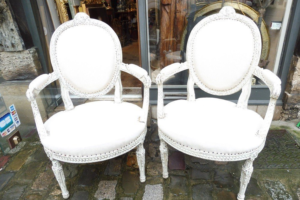 Pair Of Gustave III Period Medallion Armchairs  