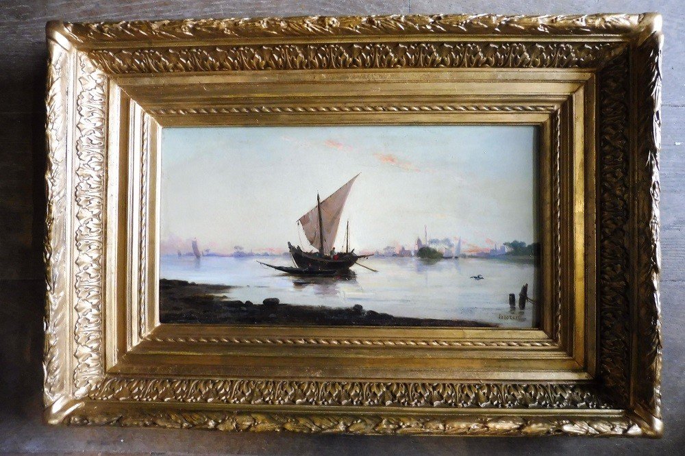 Oil On Orientalist Panel Signed Morin "landscape Of The Banks Of The Nile" 