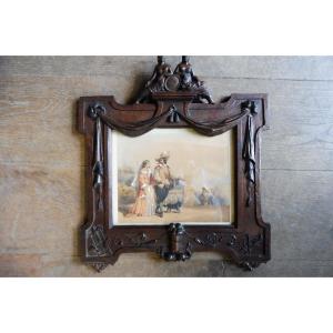 Watercolor 19, Masonic Carved Walnut Frame