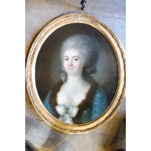Oil  On Canvas " Portrait Of A Lady" Around 1780, Attributed To Antoine Vestier In Its Frame
