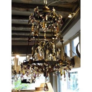 Wrought Iron Chandelier Partly Gilded Late 19th Century 