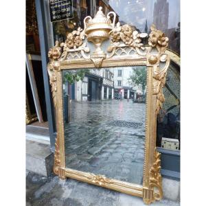 Important Louis XVI Period Carved And Gilded Wooden Mirror