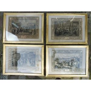 Suite De Quatre  Gravures  d'Après Lebrun  Dans Leurs  Cadres 19 Eme  En Bois Doré 