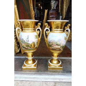 Paire De Vases  En Porcelaine  De Paris , époque Empire  