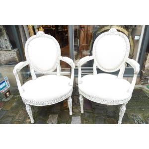 Pair Of Gustave III Period Medallion Armchairs  